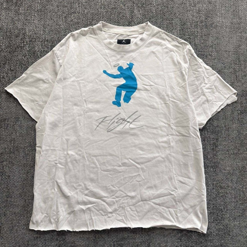 Jordan x Union LA Flight T-Shirt Mens XL Off-White Raw Hem Graphic Tee
